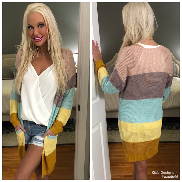 🥰LAST 1! Gorgeous Pastel Striped Pocket  Cardigan - Picture 2 of 7